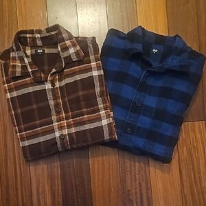 Uniqlo Bundle!!!  Men's Casual Plaid Shirts - Brown and Blue
